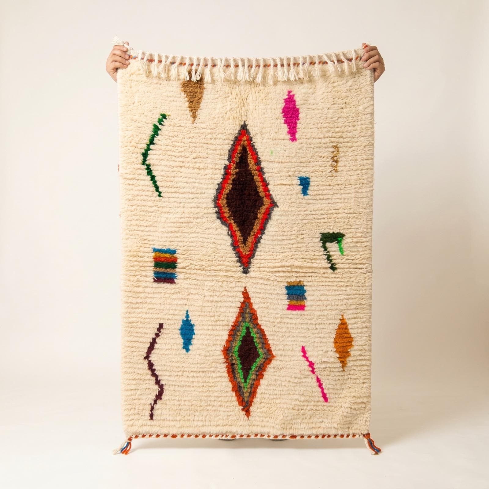 Handwoven wool rug detail